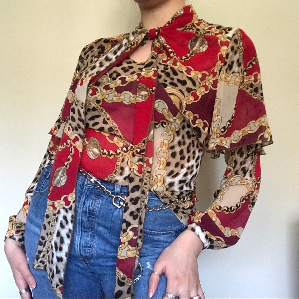 Y2k pussycat bow blouse with cape detail